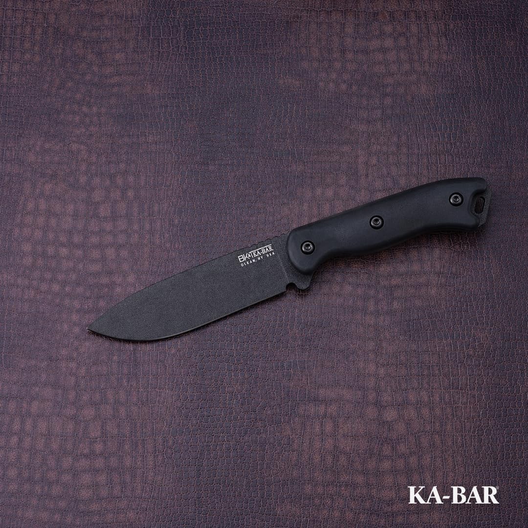 KA-BAR BK16 Becker Fixed Blade Knife 4.4' Drop Point 1095 Cro-Van Black Powder Coat Blade Grivory Handle Black