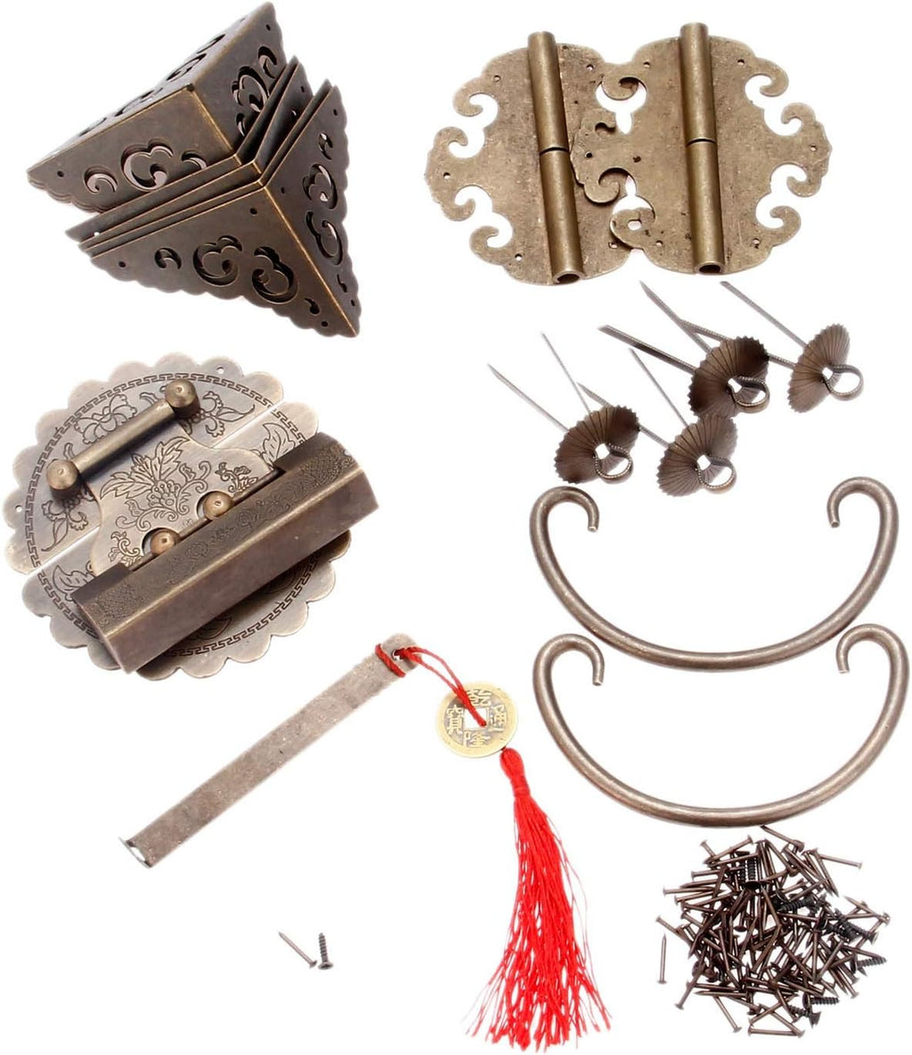 Hinges Heavy Duty Brass Chinese Decorative Hardware for Furniture Wooden Box Buckle Hasp Latch Lock Hinge Corner Protectors Handle Washers and Pins for Cabinets