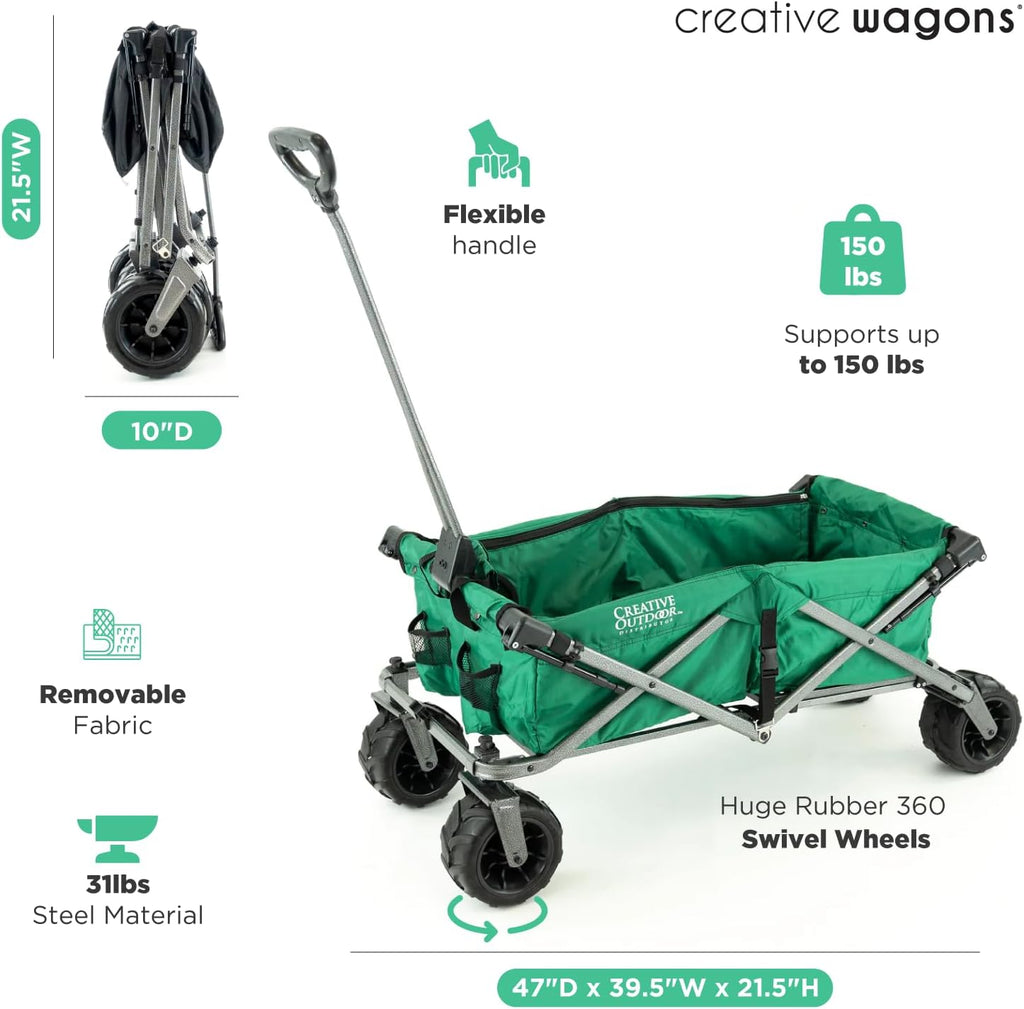 Creative Outdoor All-Terrain Deluxe Wagon | 360 Swivel All Terrain Wheels | Great for Beach, Park, Garden & Tailgate | Multiple Color Options