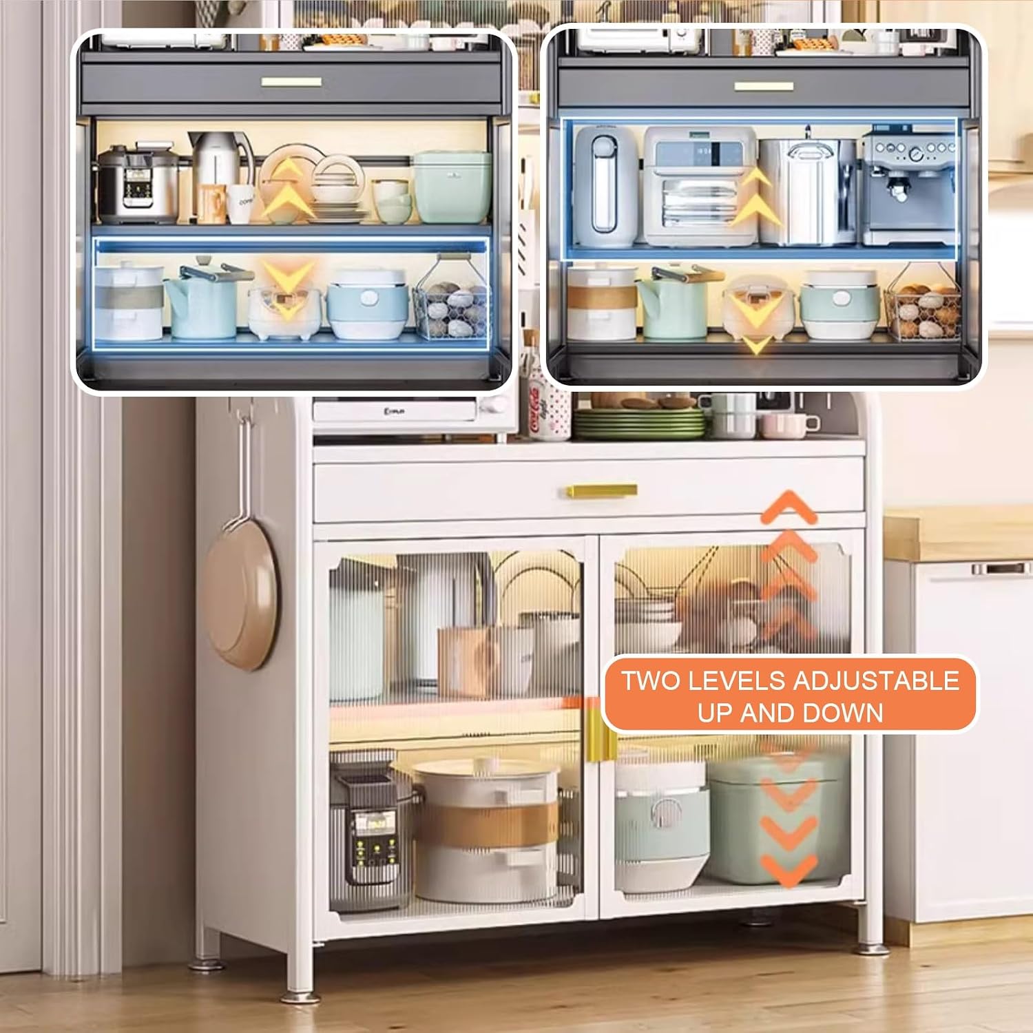5-Tier Kitchen Baker's Rack, Kitchen Pantry Cupboard Free Standing, Coffee Bar Station with Drawer, Stable Load-Bearing(Black,70cm)