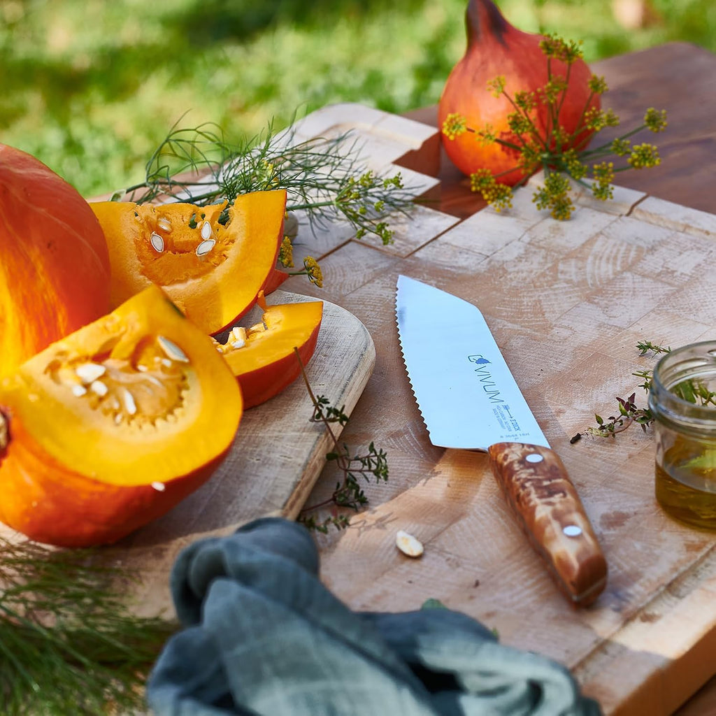 F. DICK – VIVUM Allround Knife – Universal Knife with scalloped edge - 7' blade & 58 HRC - all foods with a hard crust or shell - Stainless steel - Ultra sharp - Birchwood handle – Made in Germany