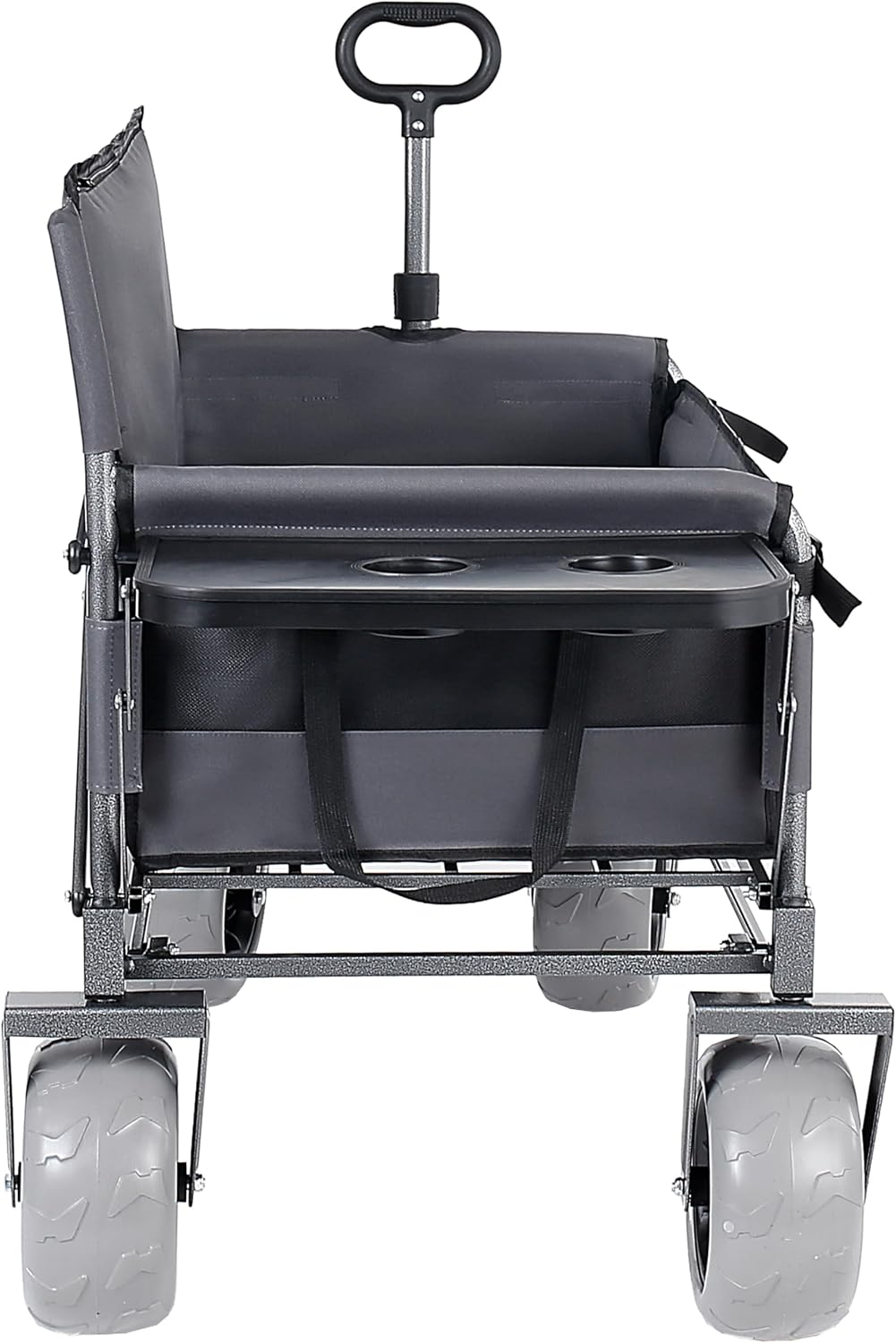 3-in-1 Foldable Wagon Cart with All-Terrain 9'x4' Beach Tires–Collapsible Wagon Design,Rear-Mounted Folding Tabletop&Convertible Bench Seat,Utility Wagon | Beach Cart with Drink Holders (Gray)