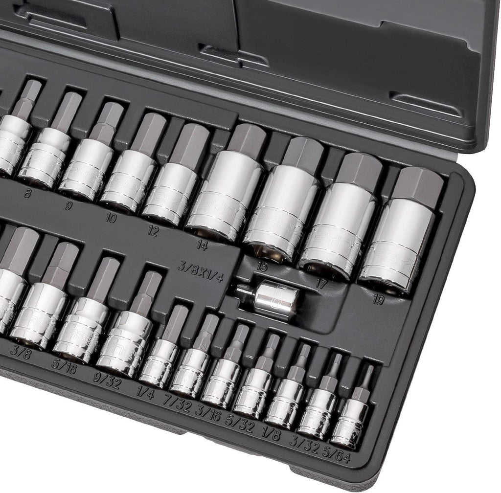 CARBYNE 33-Piece Master Bit Socket Set, SAE & Metric Hex (Allen) Bit Sockets, S2 Steel, 1/4', 3/8' & 1/2' Drive for Automotive, Motorcycle & Furniture Repair