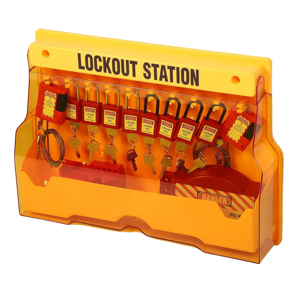 Fabater Lockout Tagout Station, Transparent Cover Enduring PC Material Electrical Lockout Tagout Kit, Loto Station with 8 Safety Padlocks 3 Hasp 20 for Industrial