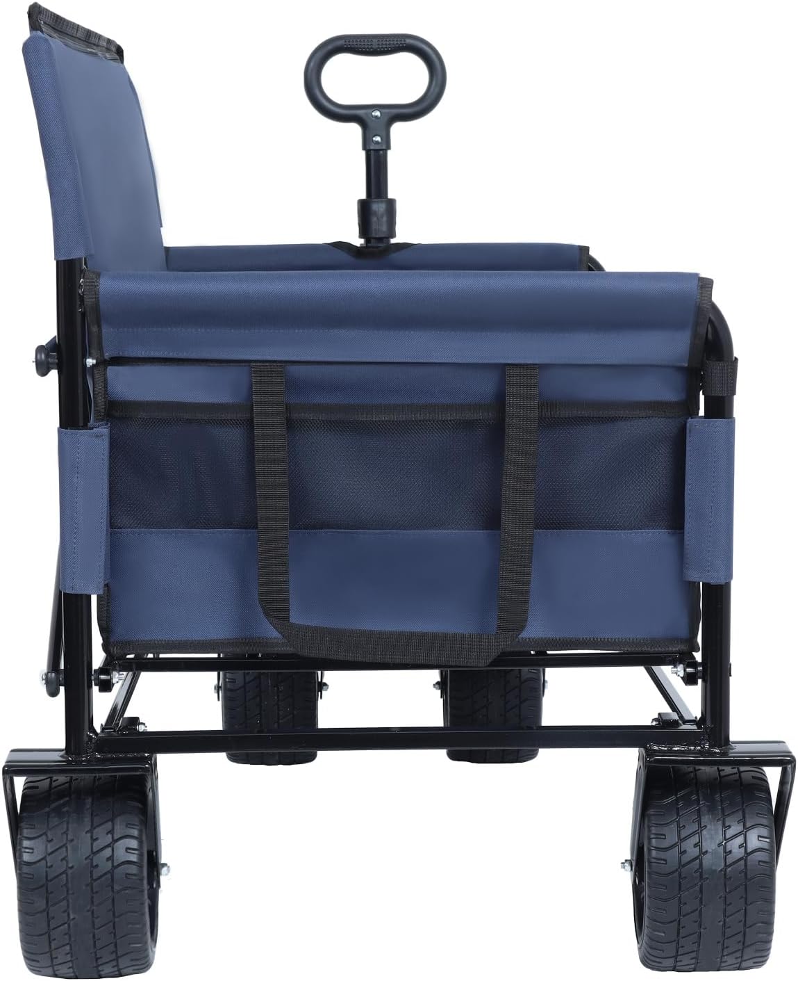 3-in-1 Convertible Folding Wagon Cart with Bench Seat & Storage 500lbs Heavy-Duty Utility Wagon, 180L Capacity All-Terrain Wheels for Camping, Beach, Sports, Garden, Dark Blue Multi-Functional