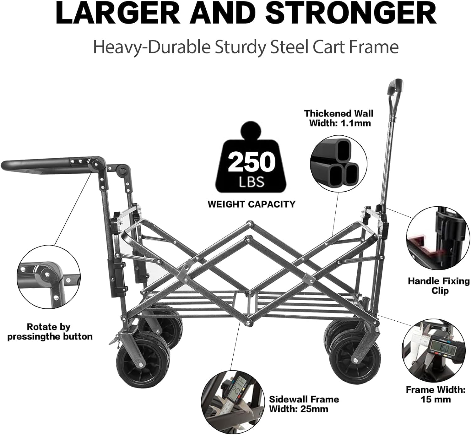 All Terrain Collapsible Wagon Cart with Big Wheels, 350 Pound Capacity Heavy Duty Enlarged Utility Folding Beach Garden Wagon Cart with Brake & Adjustable Handle for Outdoor Camping Shopping Red