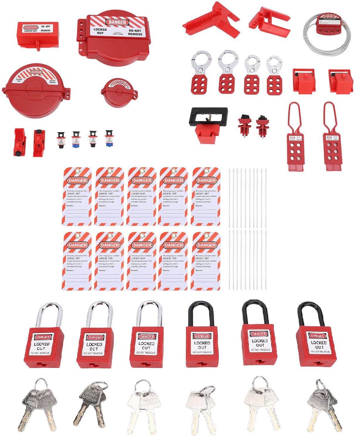 Yinhing Lockout Tagout Kit Electrical Loto, Clamp On Circuit Breaker Lockout Group Hasps Safety Padlocks Set with Tool Box for Industry