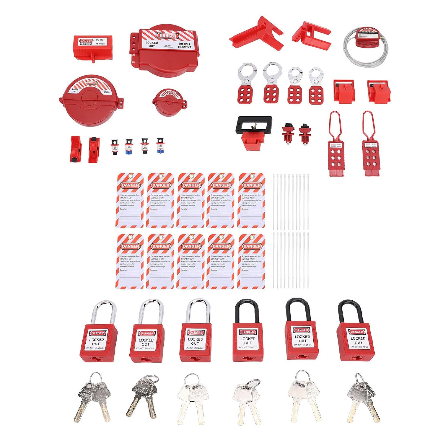 Lockout Tagout Kit Electrical Loto, Clamp On Circuit Breaker Lockout, Group Hasps, Tag, Safety Padlocks, Nylon Ties with Tool Box, Electrical Kit