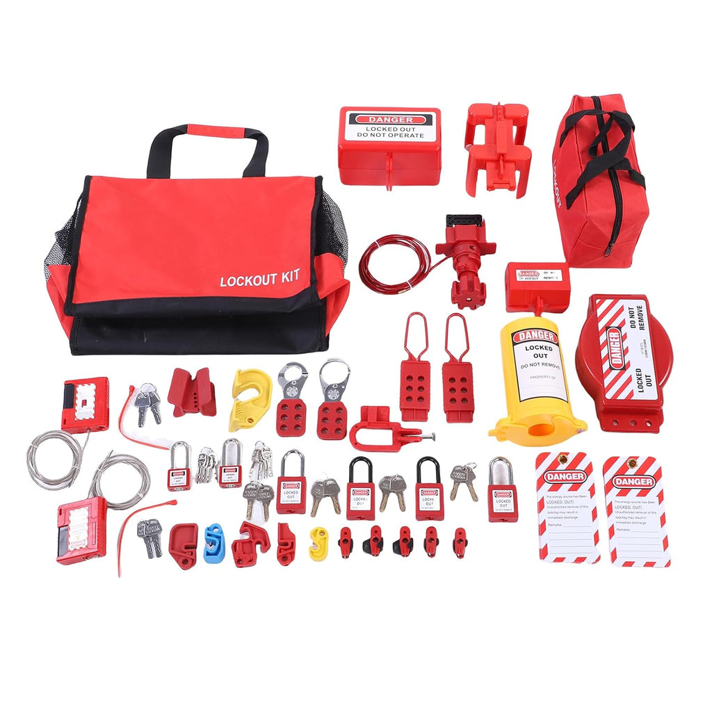 Generic Lockout Tagout Kits, Portable Electrical Safety Loto Kit Includes Circuit Breaker Lockout, Hasps, Tag, Pocket Bag, for Industrial Mechanical
