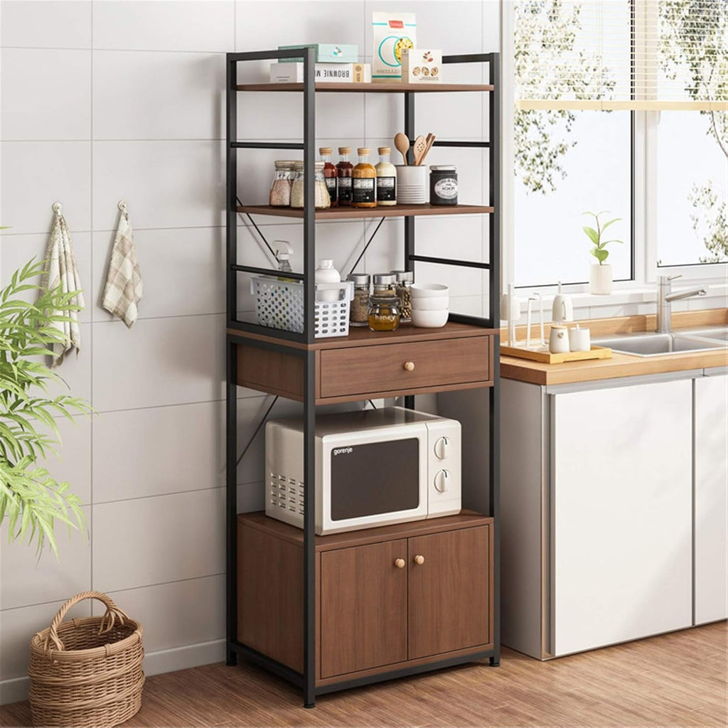 Shelf Unit Microwave Stand with Storage and Drawer Storage Cart Workstation Shelf 5-Tier Kitchen Baker's Rack Utility Shelf for Kitchen Cabinet Tableware (Color : Coffee Size : 60x40x165cm)