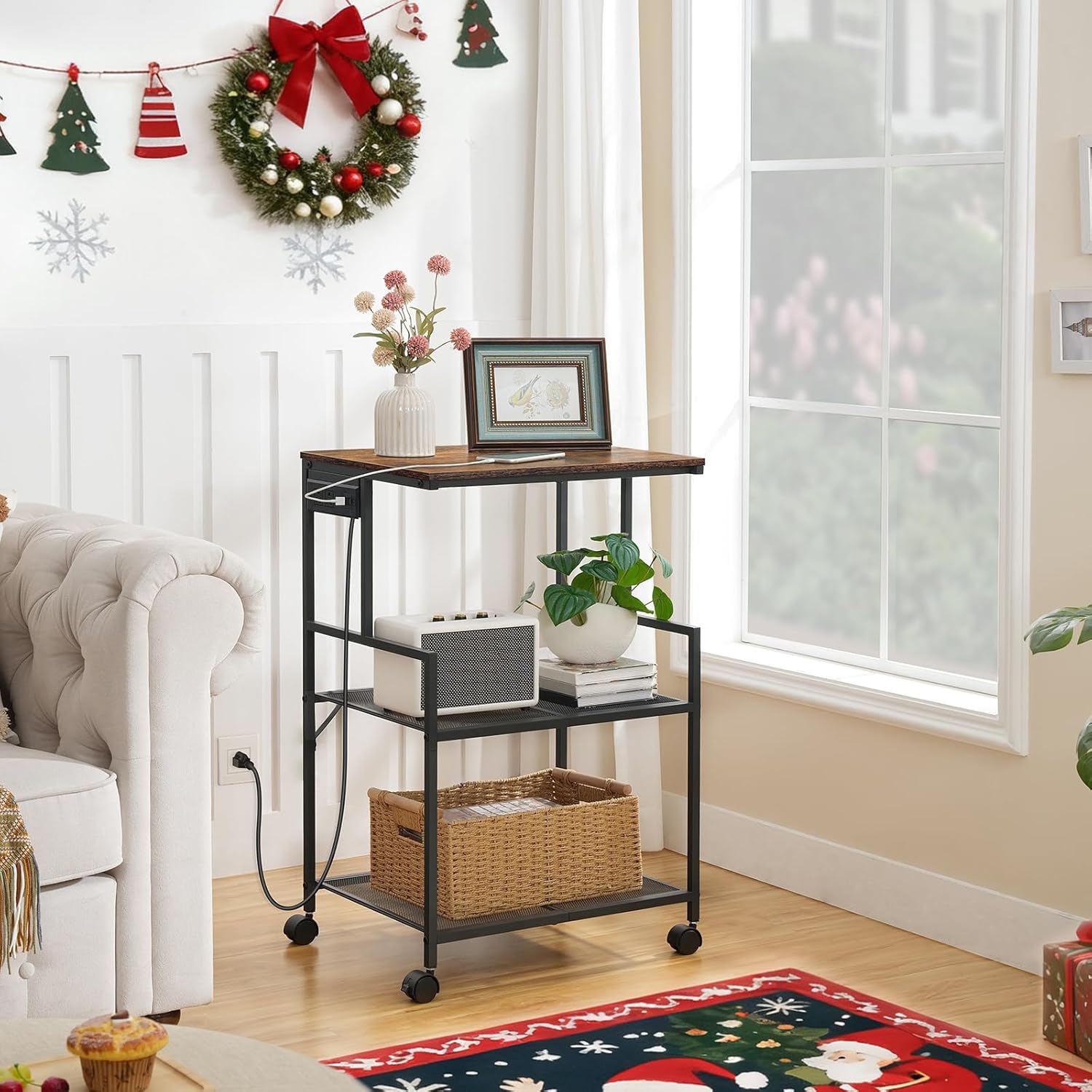 MAHANCRIS Printer Stand and Printer Table Bundle, 3-Tier Industrial Printer Cart with Power Outlets and 2 USB Ports, 3 Tier Mobile Printer Table with Adjustable Shelf & Drawer PTHR78E01-PTHR5401