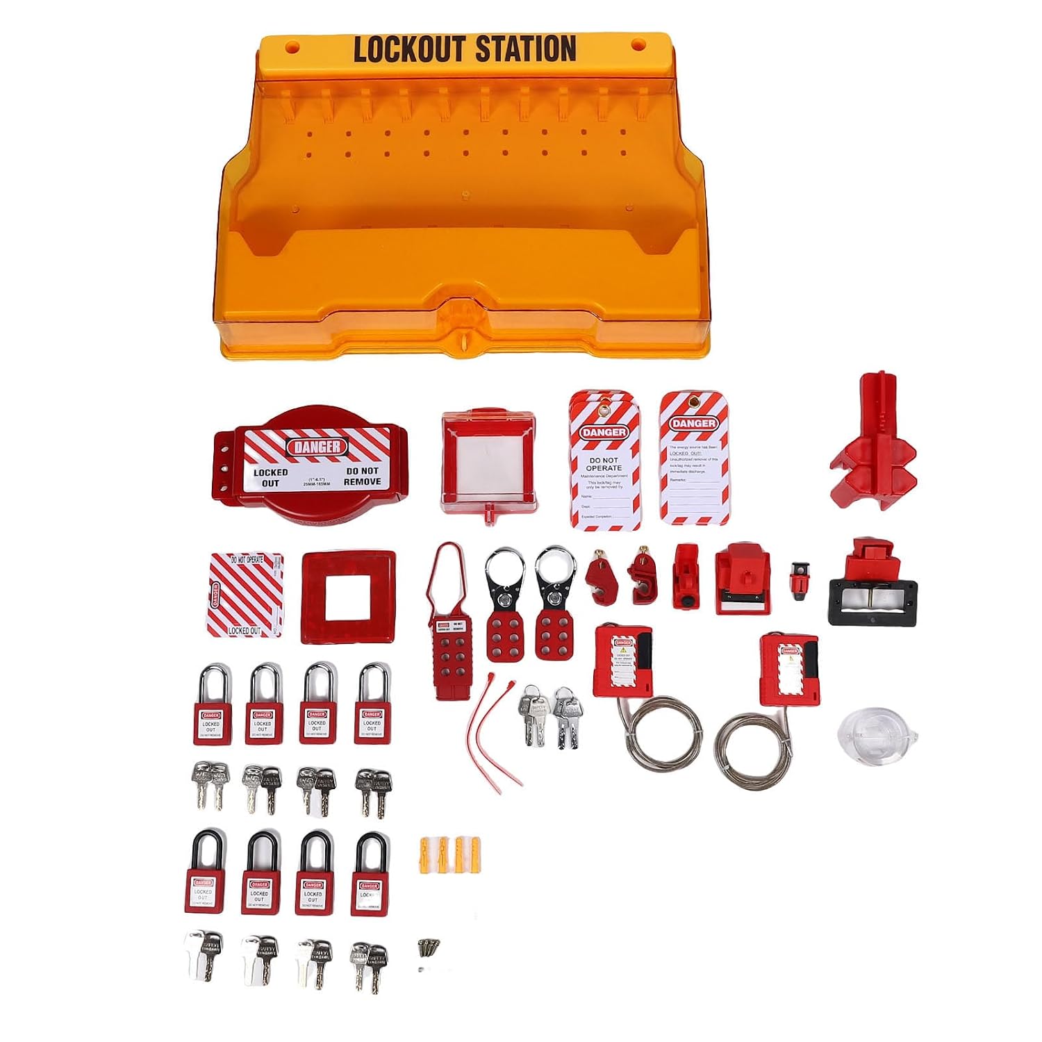Fabater Lockout Tagout Station, Transparent Cover Enduring PC Material Electrical Lockout Tagout Kit, Loto Station with 8 Safety Padlocks 3 Hasp 20 for Industrial