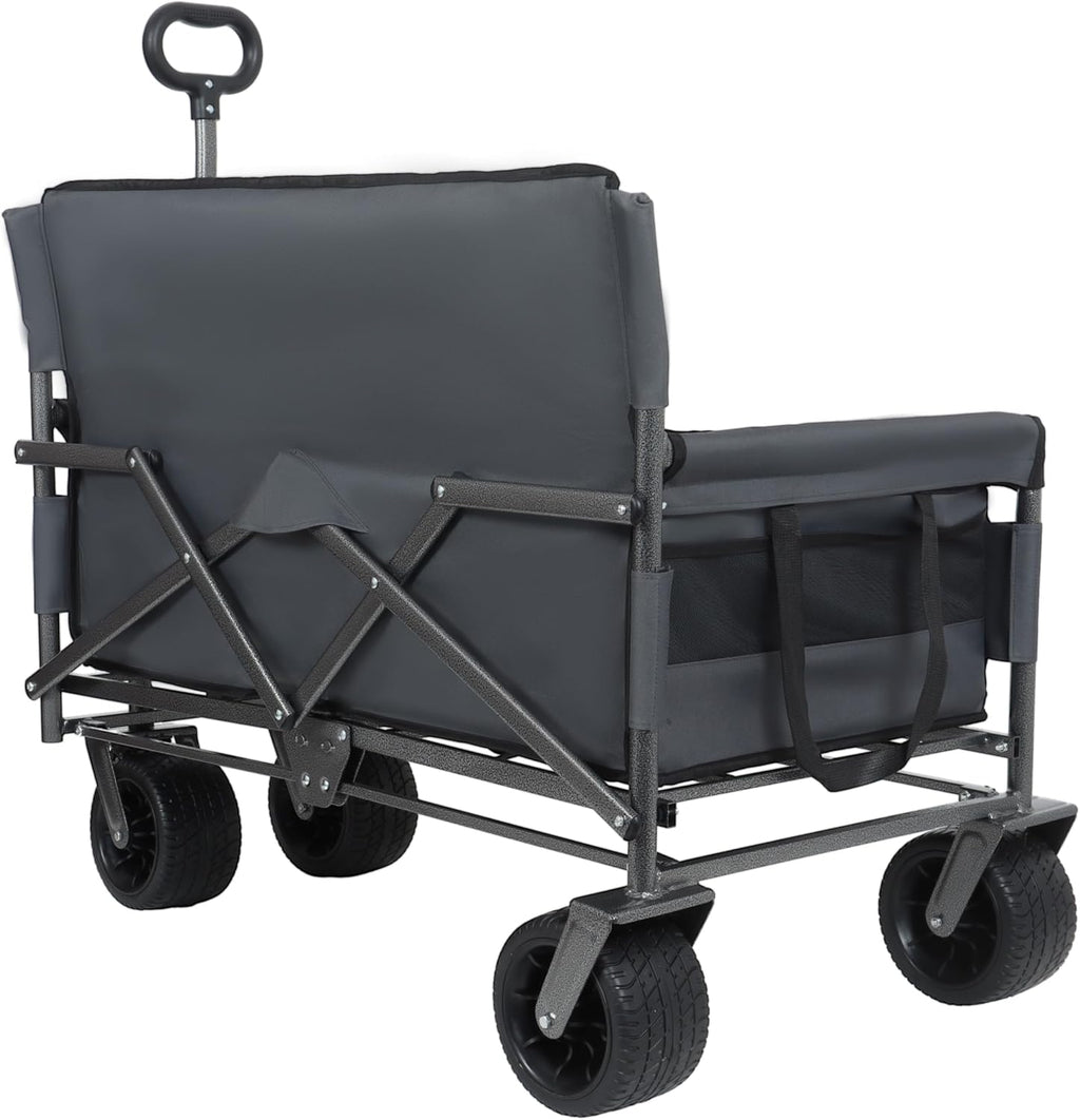 Heavy-Duty 3-in-1 Folding Wagon Cart with Bench Seat & 500lbs Capacity – 180L All-Terrain Utility Cart for Camping, Beach, Sports & Garden – Collapsible & Portable (Gray)