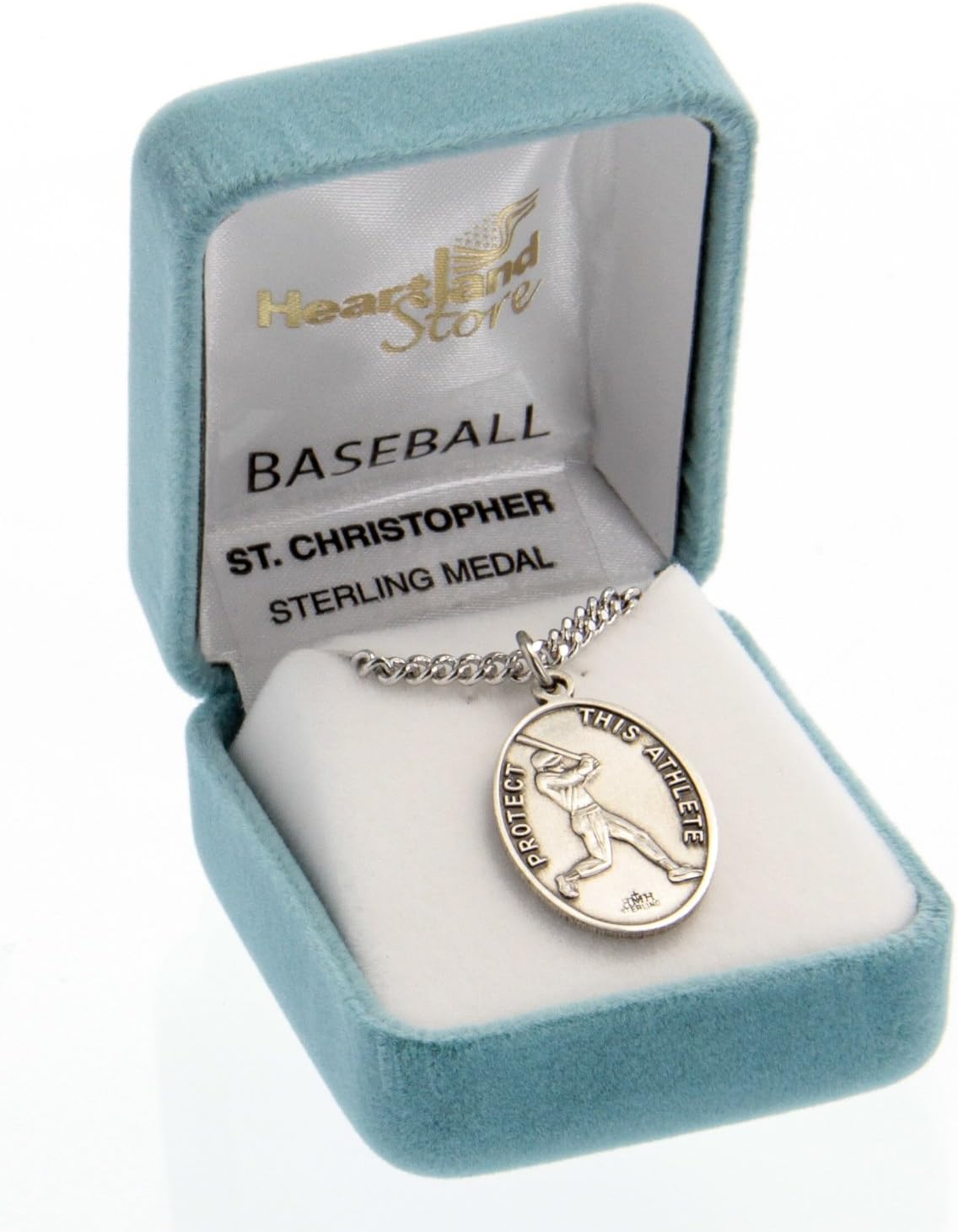 Heartland Men's Sterling Silver Saint Christopher Baseball Medal – Made in USA, Custom Chain Options, Ideal Present for Athletes, Baseball Players, and Sports Enthusiasts