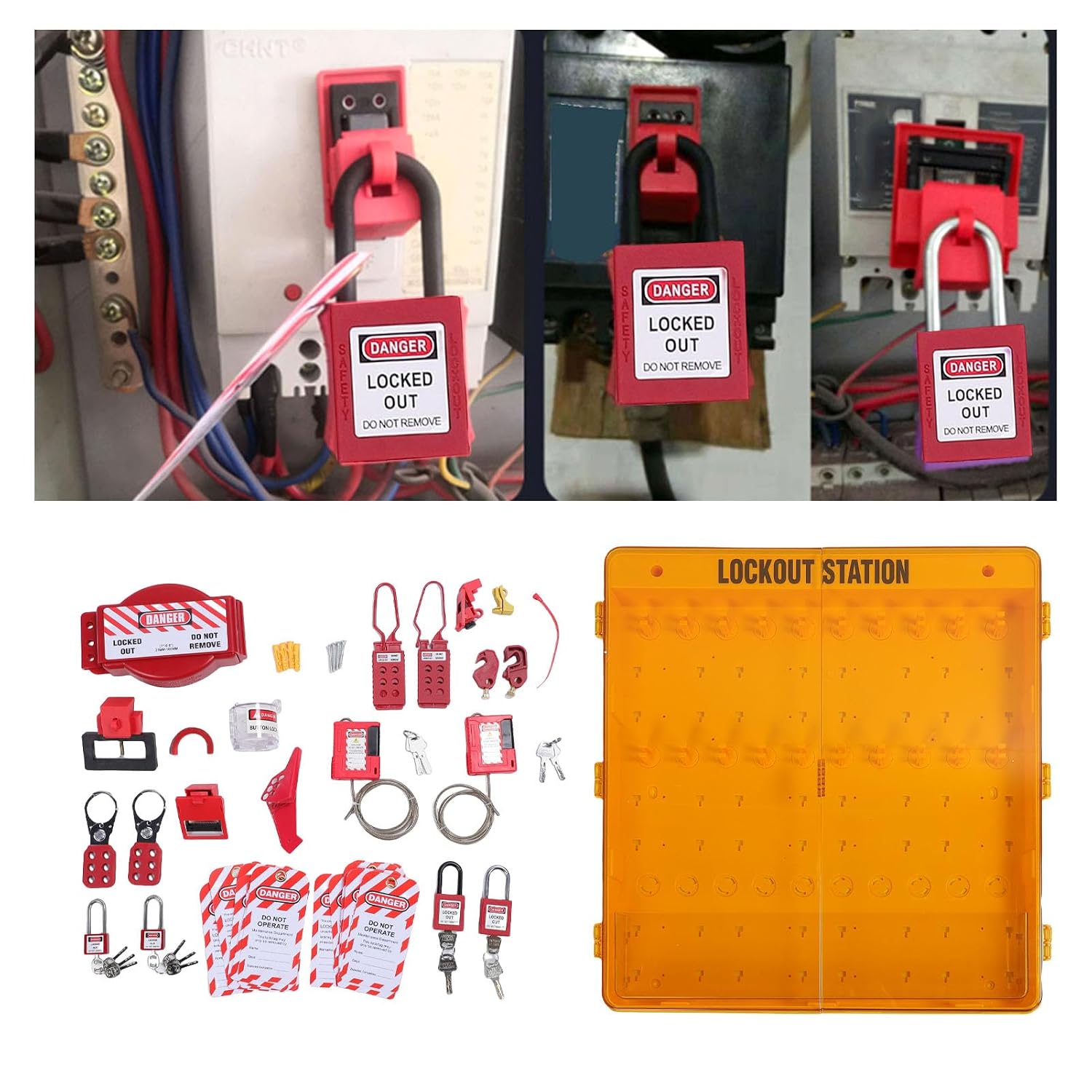 Electrical Lockout Tagout Kit, Lockout Tagout Station with Loto Devices, 4 Safety Padlocks, 20 Lockout Tags, 2 Hasps, 2 Cable Lock, Plug Lock, ect., Complete Set for Industry