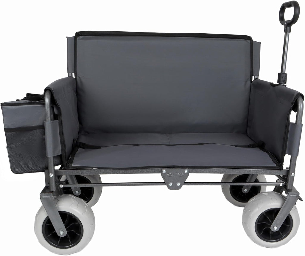 3-in-1 Heavy-Duty Folding Wagon with Convertible Bench Seat – 500lb Capacity, All-Terrain 9'x4' Beach Tires, Collapsible Design for Camping, Outdoor Events & Grocery Hauling (Gray)