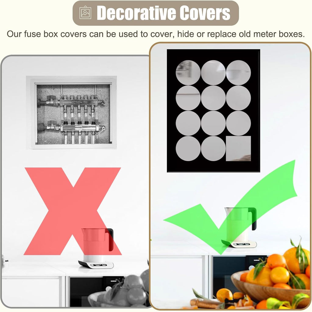 Mirror Electrical Panel Cover, Circuit Breaker Panel for Hide Junction Box/Fuse Plate, Decorative Painting Electric Meter Box for Home/Living Room(Black,32x20cm(12 5/8x7 7/8in))