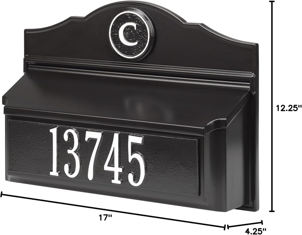 Whitehall Colonial Mailbox with House Numbers, with Personalized Address Plaque and Monogram, Wall Mount Mailbox for Outside