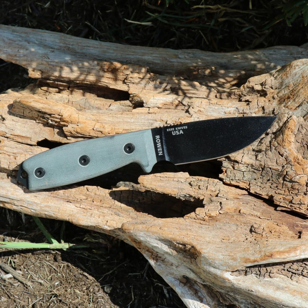 ESEE 3P Fixed Blade Knife with Grey Micarta Scale Handles and Coyote Molded Sheath