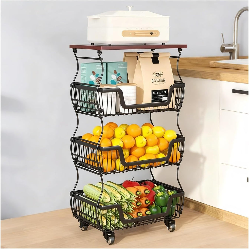 Kitchen Racks，Bakers Rack，Kitchen Stands with Storage，Wheeled Fruit and Vegetable Storage Baskets, Food and Snack Organizers, and Storage Carts.(Black,41 * 27 * 79CM)