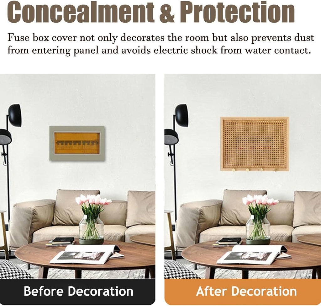 Electrical Panel Cover Farmhouse Electrical Panel Cover with Hook, Fuse Panel Breaker Box Cover Wood, Circuit Breaker Panel Cover for Office/Restaurant/Living Room(WXL-45 x 35CM-17.7 X 13.8)