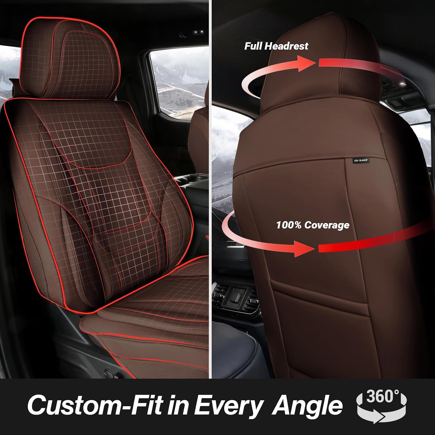 Coverland Custom Car Seat Covers Compatible with 2003-2008 Mazda, Mazda6 Sport Wagon - Premium Leather Non-Slip Memory Foam Waterproof Seat Cover Custom fit Interior Protector [Front-Dark Brown]