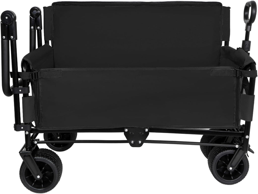 3-in-1 Heavy-Duty Folding Wagon Cart with Adjustable Canopy & Bench Seat – 500lbs Capacity, All-Terrain Utility Cart for Camping, Beach, Sports, Garden Storage (Black)