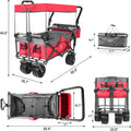 All Terrain Collapsible Wagon Cart with Big Wheels, 350 Pound Capacity Heavy Duty Enlarged Utility Folding Beach Garden Wagon Cart with Brake & Adjustable Handle for Outdoor Camping Shopping Red