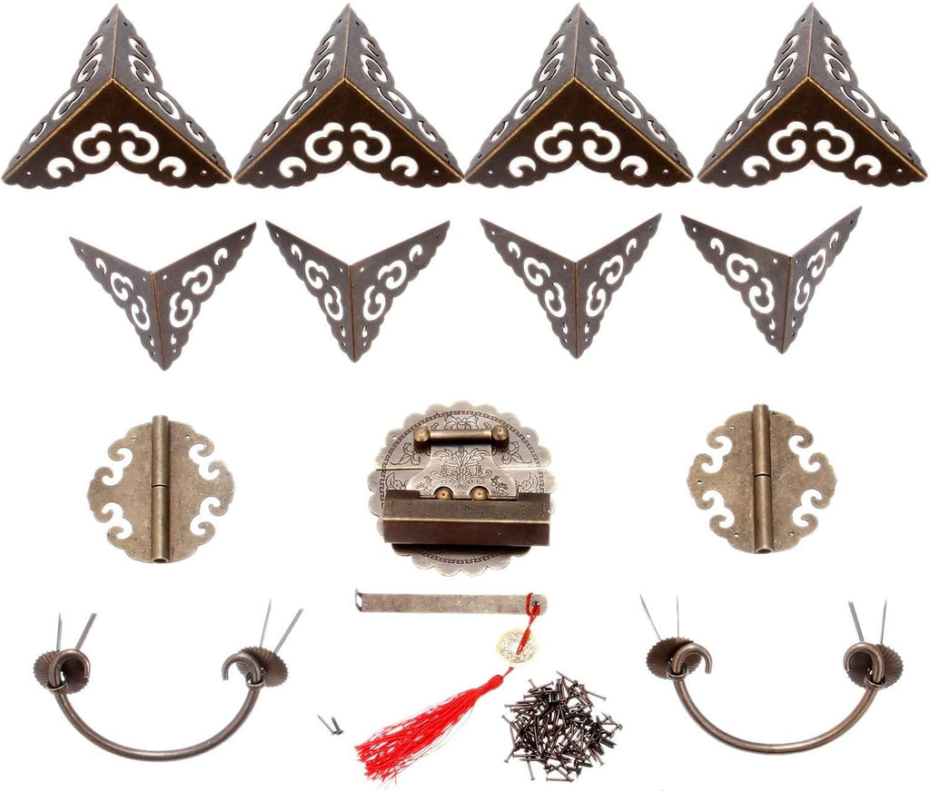 Hinges Heavy Duty Brass Chinese Decorative Hardware for Furniture Wooden Box Buckle Hasp Latch Lock Hinge Corner Protectors Handle Washers and Pins for Cabinets