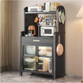 Generic Black,147.5×60cm/58×23.6in, Kitchen Baker's Rack with Adjustable Shelf, 5-Tier Microwave Stand with Drawer, Large Metal Storage Shelves for Garage Pantry Home Kitchen Spices, Pots, and Pans