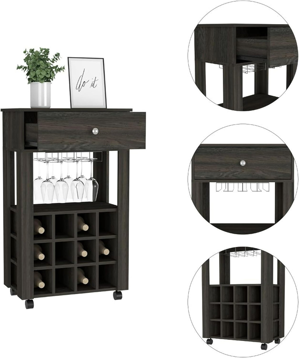 Modern Wine Cabinet,Wine Baker Rack with 1-Drawer&12-Bottle Wine Cabinet Bar Cabinet for Bar,Kitchen,Dining Room,Brown