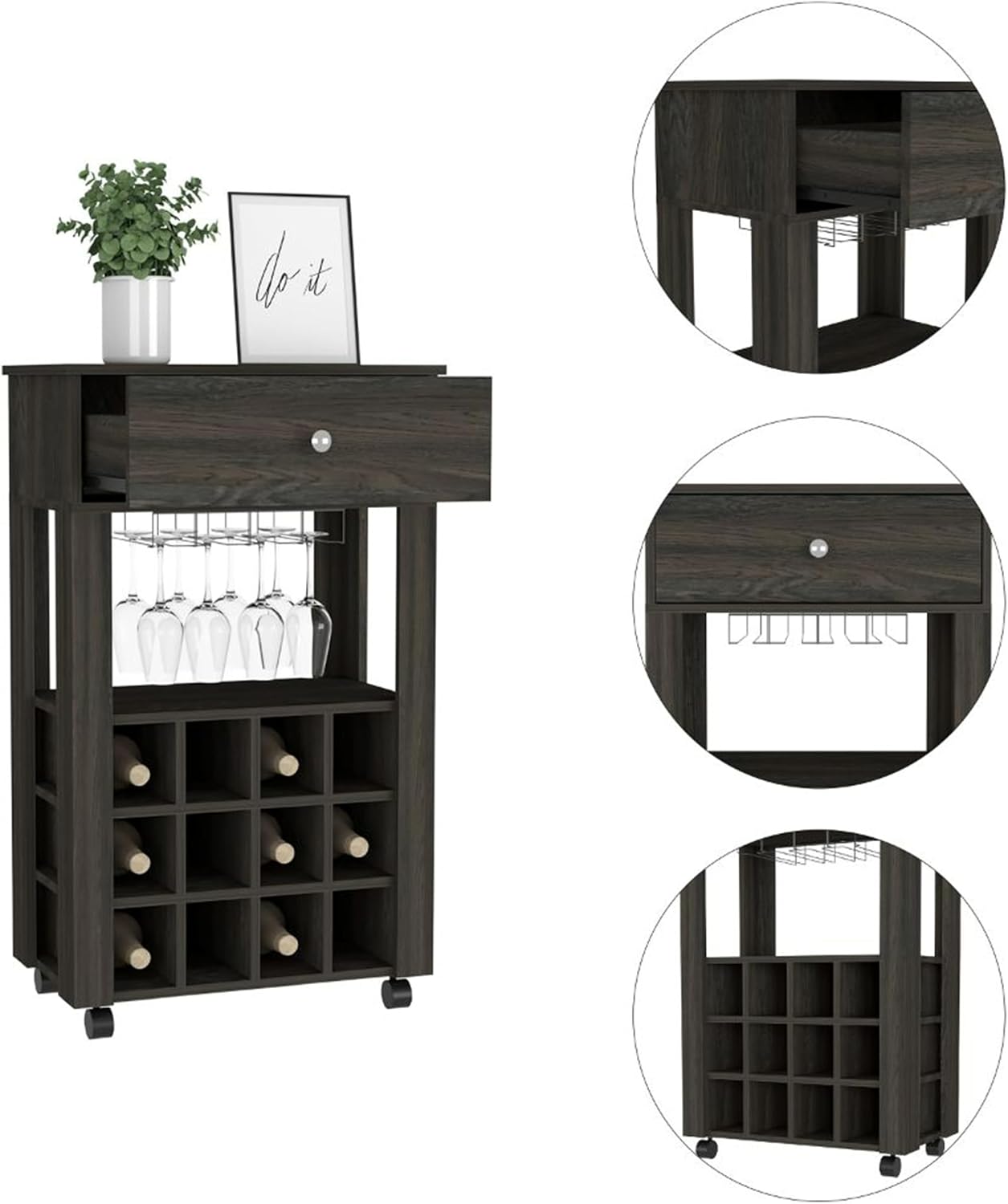 Modern Wine Cabinet,Wine Baker Rack with 1-Drawer&12-Bottle Wine Cabinet Bar Cabinet for Bar,Kitchen,Dining Room,Brown