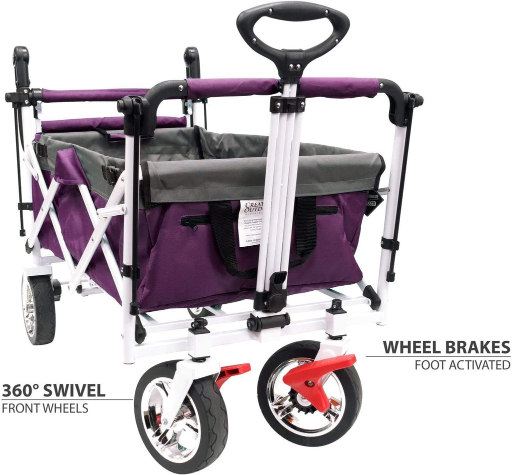 Creative Outdoor Push Pull Stroller Wagon for Kids, 150lbs Weight Capacity, All-Terrain Collapsible Folding Cart with Canopy for Cargo, Beach, Park, Garden, Camping & Tailgate