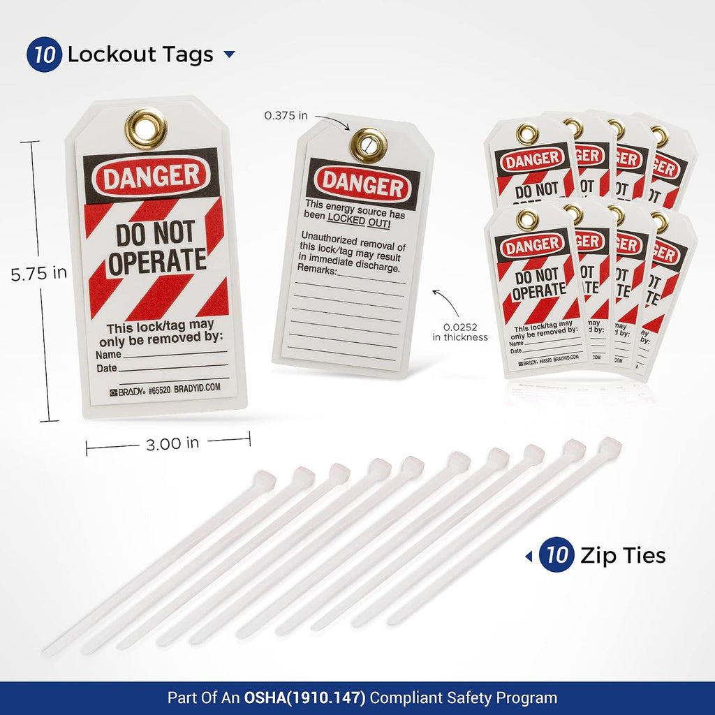 Brady Lockout Tagout Station with Loto Devices. Lock Out Tag Out Kit Board Includes 6 Keyed Alike Safety Lock Set, 2 Hasps for Padlocks. 10 Do Not Operate Tags for Lockout Safety Supply - 153682