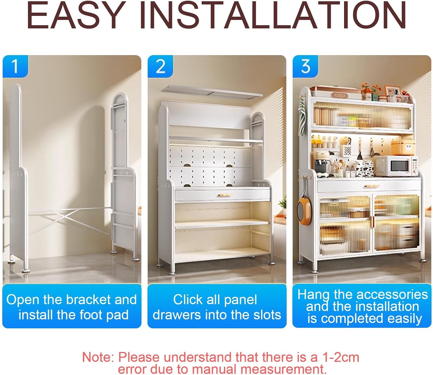 5-Tier Kitchen Bakers Rack, 5-Tier Microwave Stand, Adjustable Shelves, Metal Frame, with Drawers, for Kitchen Hutch, Home, Office(White-70Cm)