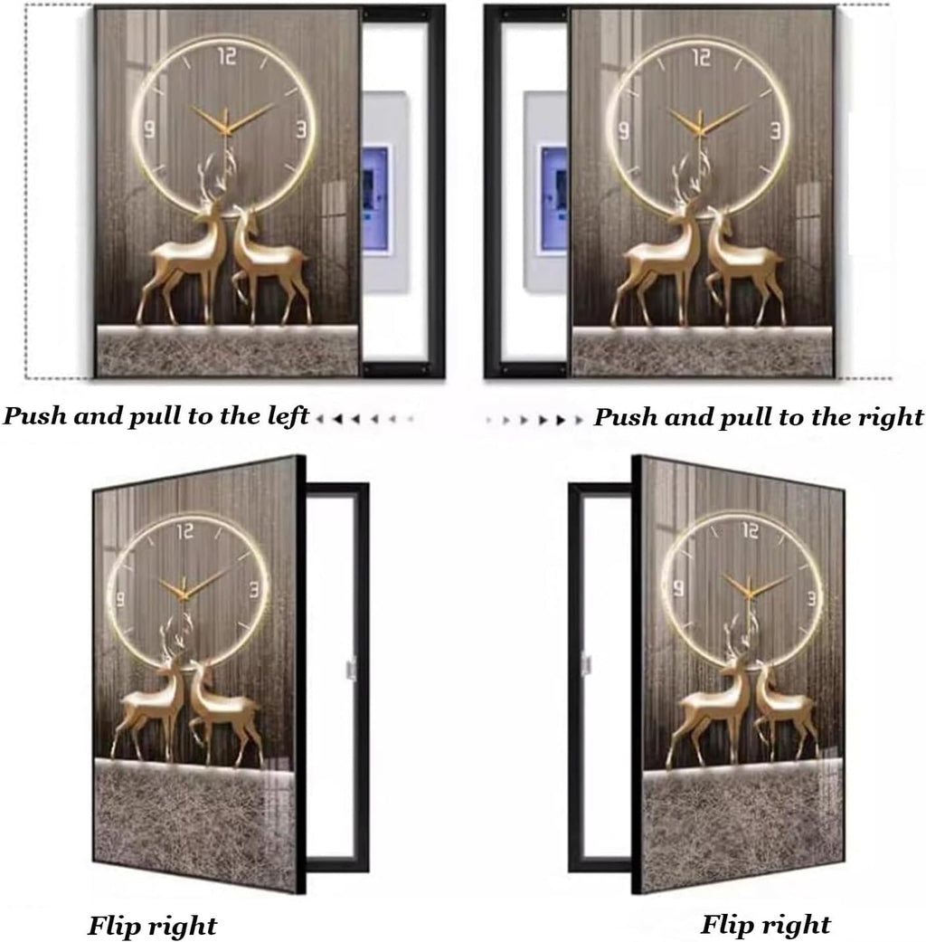 Fuse Box Cover Cabinet, Breaker Box Cover, Decorative Painting of Electricity Meter with Clock, Wall Mounted Hide Electrical Panel Cover Decorative,D,55x110cm