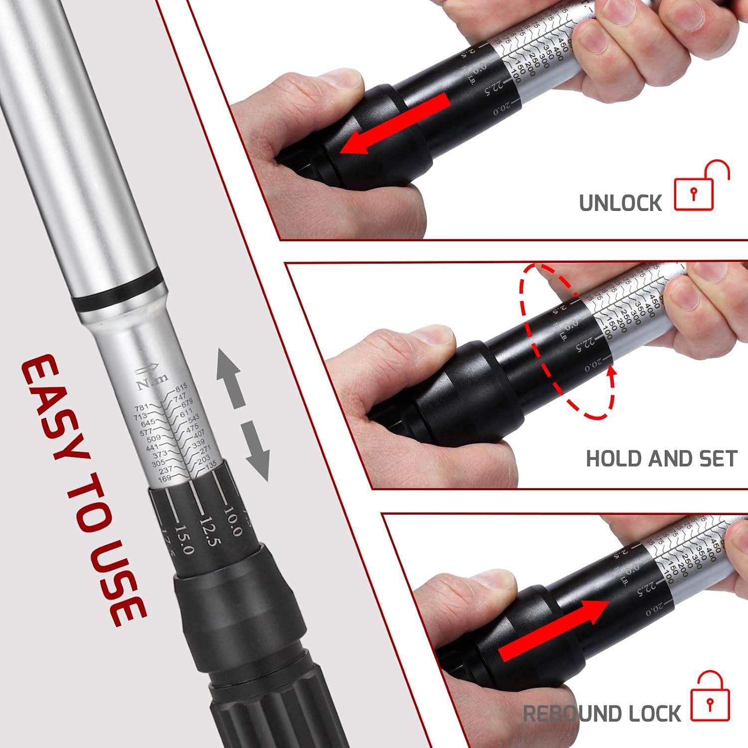 3/4-Inch Drive Click Torque Wrench (100-600ft.lb / 135-815Nm) Dual-Direction Adjustable Torque Wrench Set