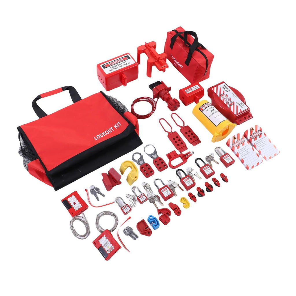 Generic Lockout Tagout Kits, Portable Electrical Safety Loto Kit Includes Circuit Breaker Lockout, Hasps, Tag, Pocket Bag, for Industrial Mechanical