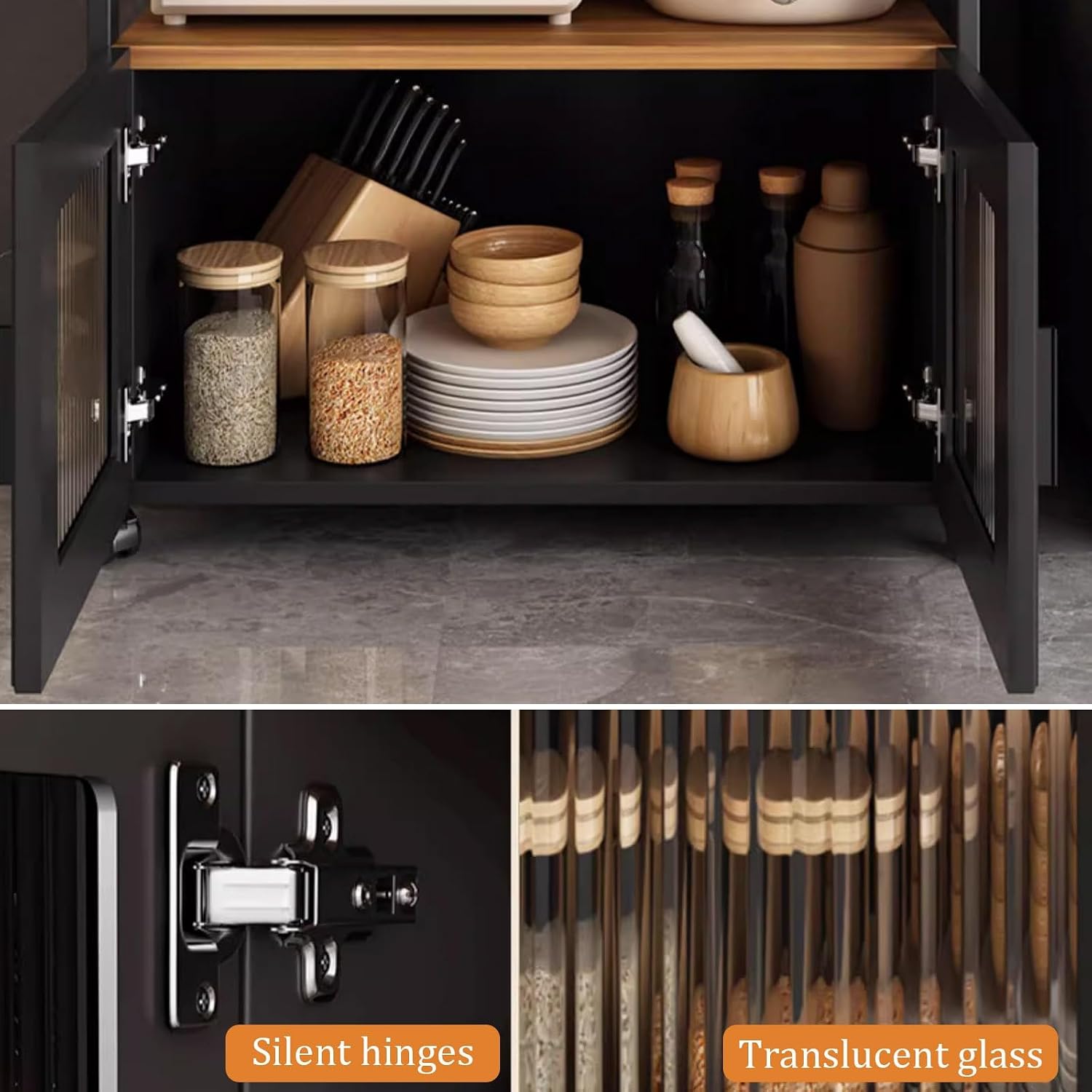 Kitchen Storage Shelves with Drawers and Storage Cabinets, Kitchen Bakers Rack with Universal Wheels, Heavy Duty Microwave Stand for Living Room, Office, Study