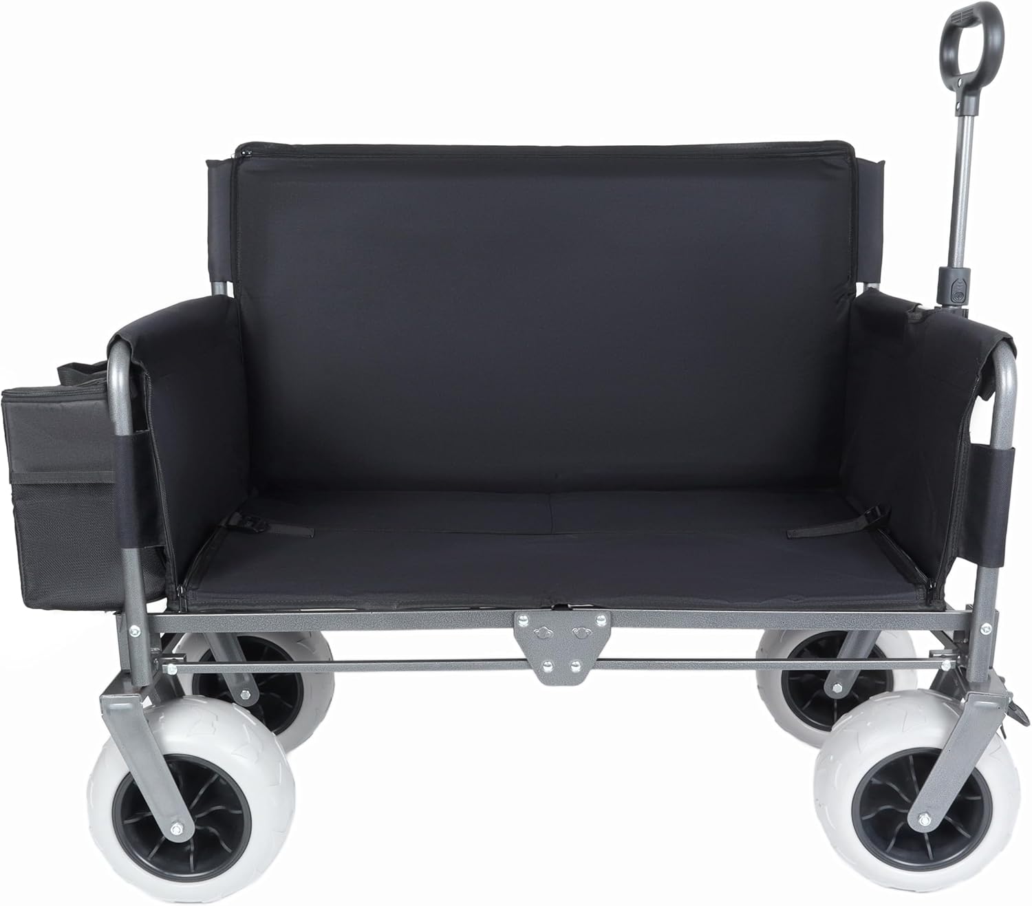 Black Collapsible Wagon, Bench Seat & Storage, All-Terrain Wheels, Steel Frame, Folding Camping Cart for Beach, Sports, Fish, 40.94x20.47x44.29 in