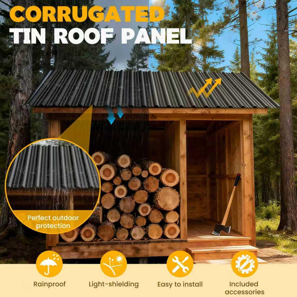20 pcs Metal Roofing Panels - Corrugated Galvanized Roof Panels L41.34x W17.72 Inch, Waterproof Tin Roof Sheets for Garages,Sheds, Stables and Mobile Homes, Includes Screws(Black,L41.34''-20)