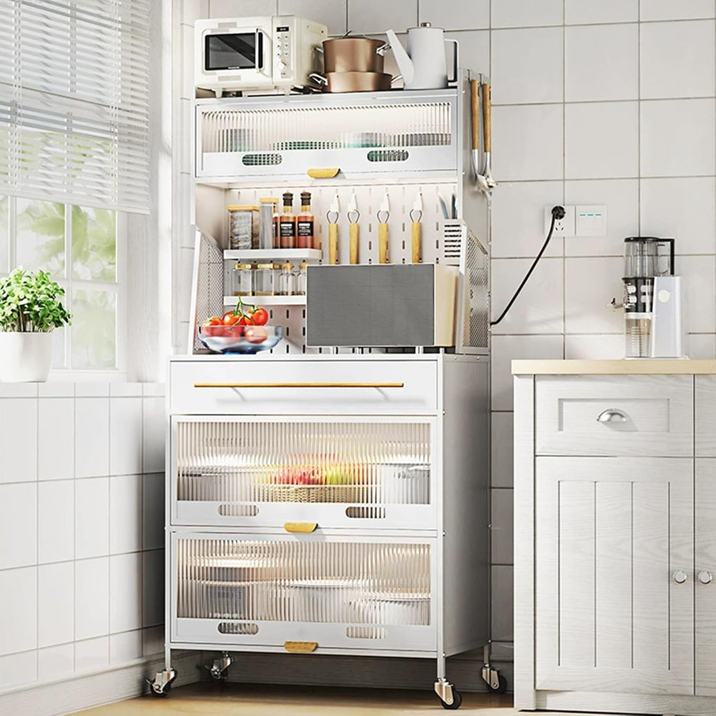 5-Tier Standing Kitchen Baker's Rack, 5 Tiers Storage Cabinet for Kitchen, with Drawers, for Kitchen Hutch, Home, Office, Pantry(White,60cm)
