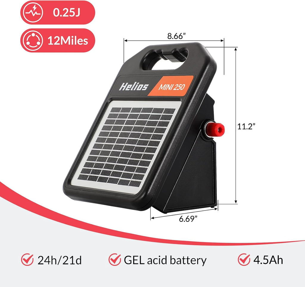 Andmon MINI250 Solar Electric Fence Charger with Day or Night Mode, 0.25Joule Portable Solar Fence Charger