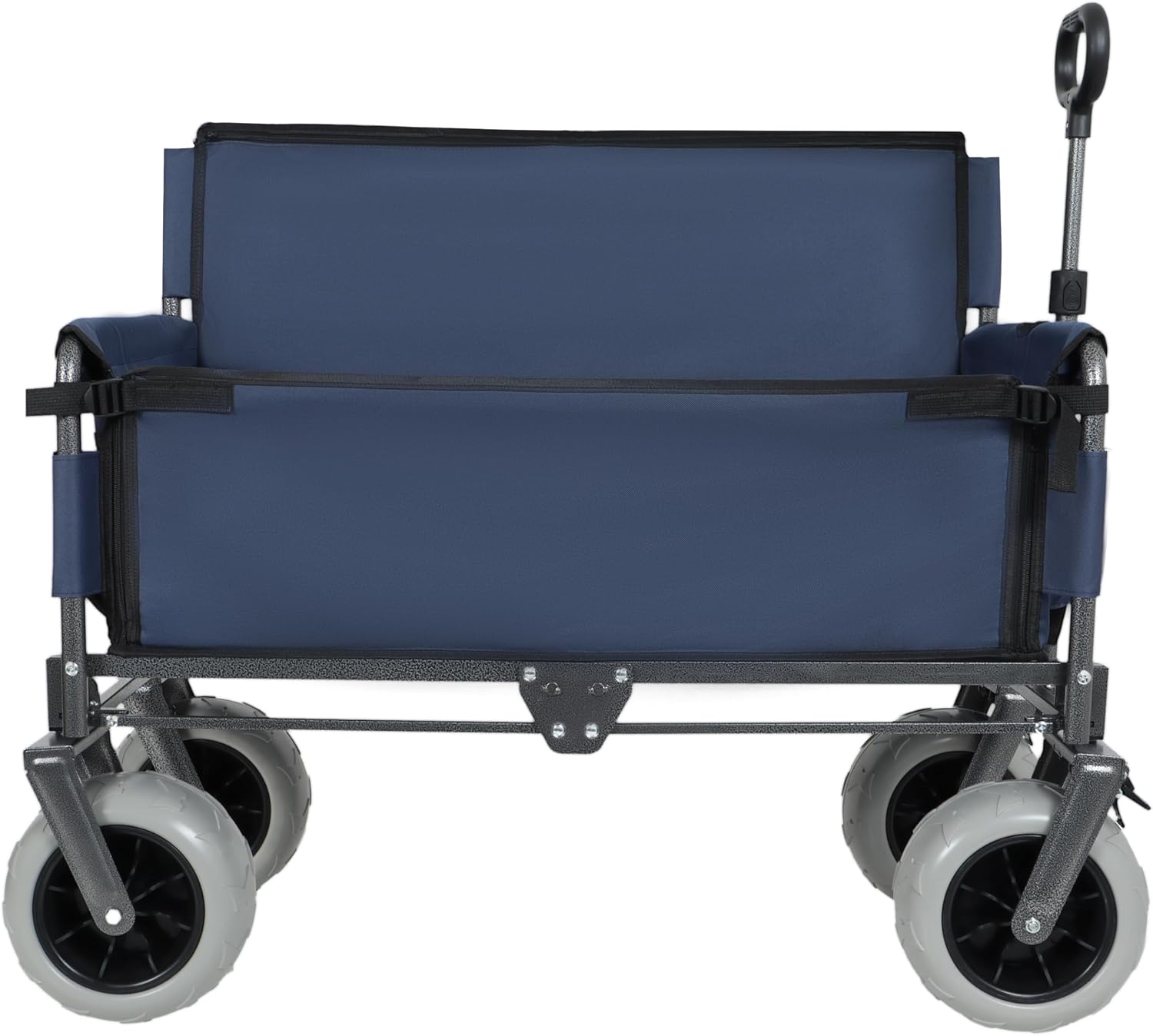 3-in-1 Folding Wagon with Bench Seat – 500lbs Capacity, 9'x4' Beach Tires for Camping & Beach (Dark Blue)
