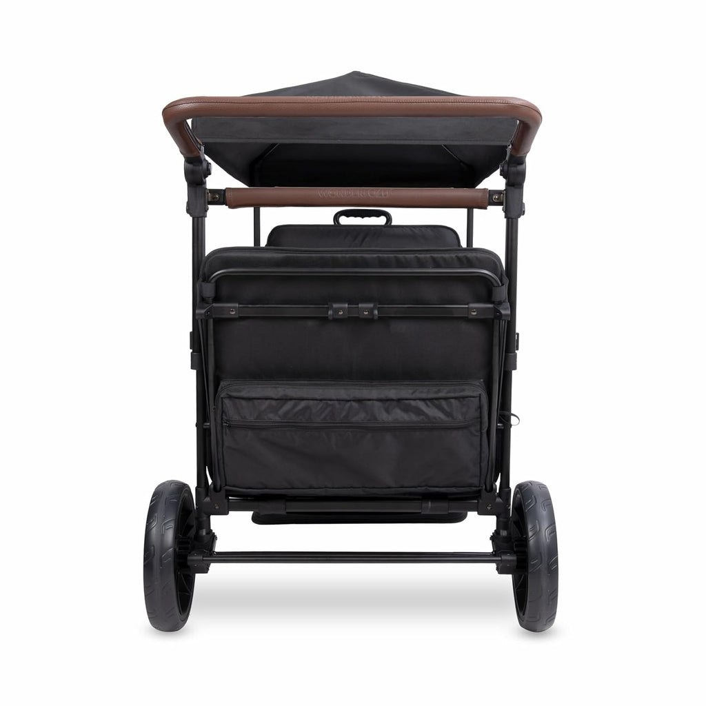 WONDERFOLD X4R Rev Stroller Wagon (4 Seater) - Collapsible Stroller Wagon with 5-Point Seatbelt Harnesses, Reclining Seats & Footwells, Black