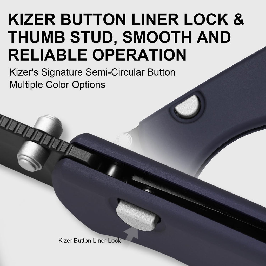 Kizer Drop Bear Zero Pocket Knife, 3.1' Drop Point M390 Blade Folding Knife with Dark Blue Aluminum Handle, Thumb Stud & Button Liner Lock EDC Knives for Camping Hunting Survival Ki3619BDA2