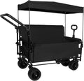 3 in 1 Folding Wagon Cart with Bench Seat Canopy Storage, 500lbs Heavy Duty, 180L Capacity, All Terrain Wagon for Camping, Beach, Sports, Garden, Black