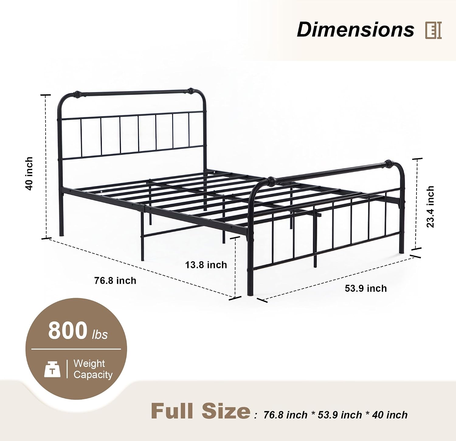 Full Size Metal Bed Frame, Vintage Iron-Art Headboard & Footboard, Heavy-Duty Iron Platform Bed (No Box Spring), Easy Assembly,Noise-Free Design, Matte Black