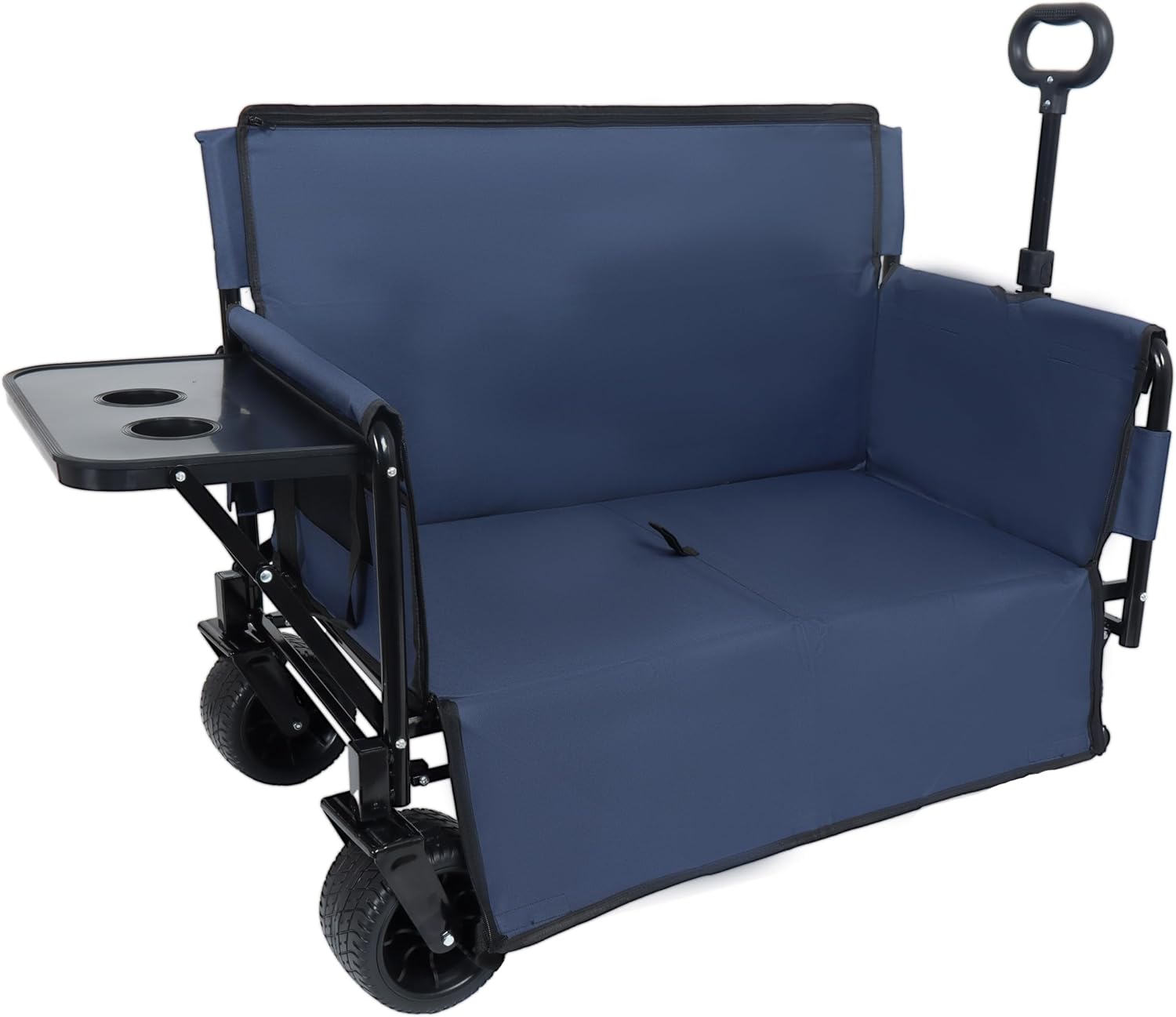 3 in 1 Convertible Folding Wagon Cart with Bench Seat Rear Mounted Folding Tabletop 500lbs Heavy Duty Utility Wagon, 180L Capacity All Terrain Wheels for Camping, Beach, Sports, Garden, Dark Blue