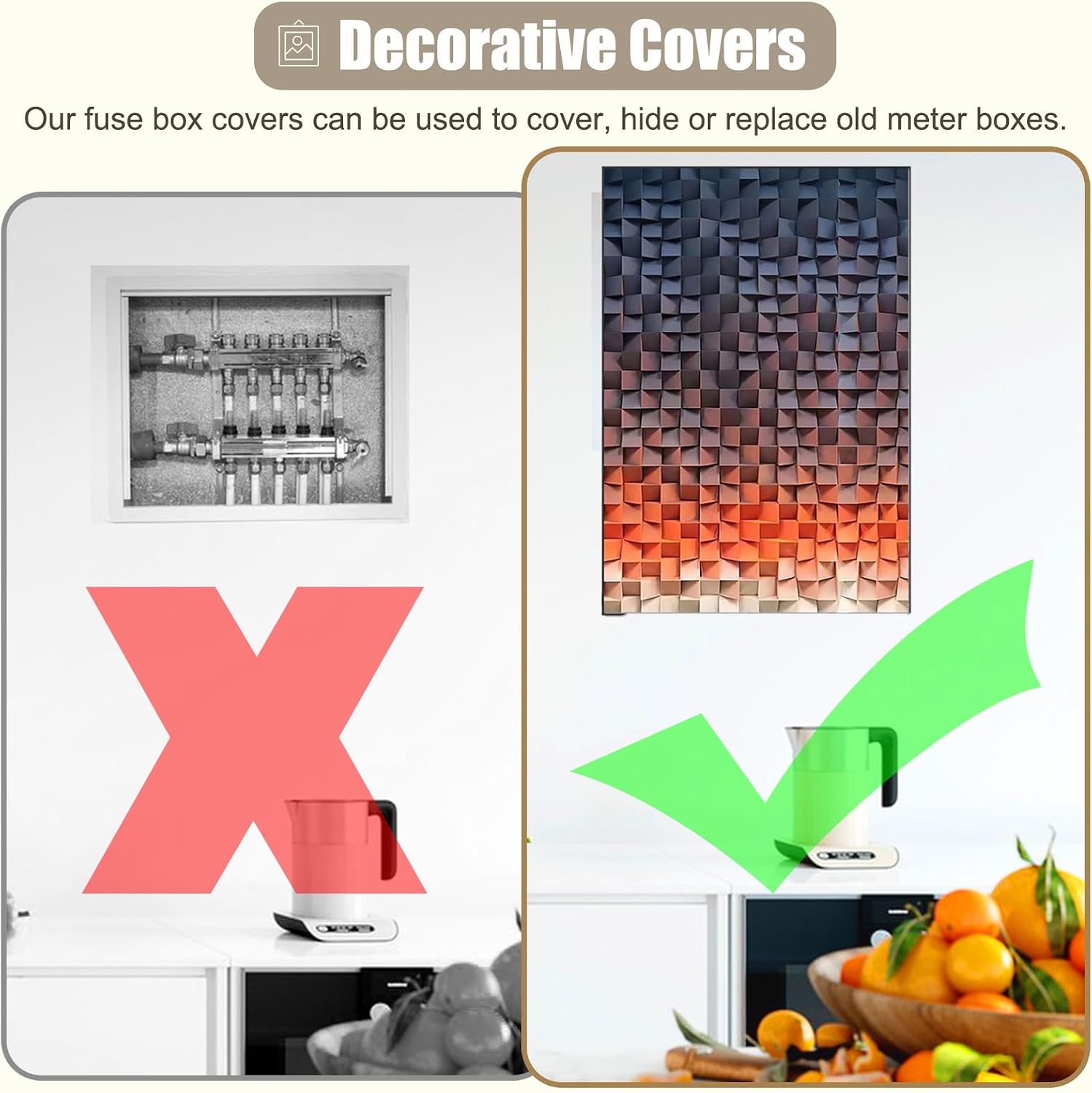 Decorative Wall Fuse Box Cover Art, Plastic Breaker Box Cover for Home/Hotel/Offices/Kitchen, Hide Circuit Breaker Panel for Replacement(E,50x60cm(19 3/4x23 5/8'))